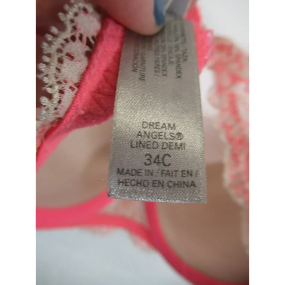 Victoria's Secret Dream Angels Lined Demi Bra 34C Neon Underwire Lace